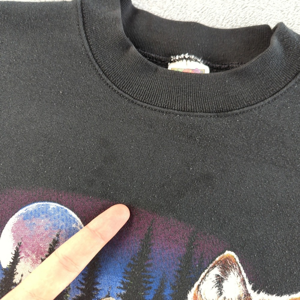 Vintage 90s Fruit of the Loom Wolves Sweatshirt Mens XL Black Moon Graphic - Picture 6 of 10